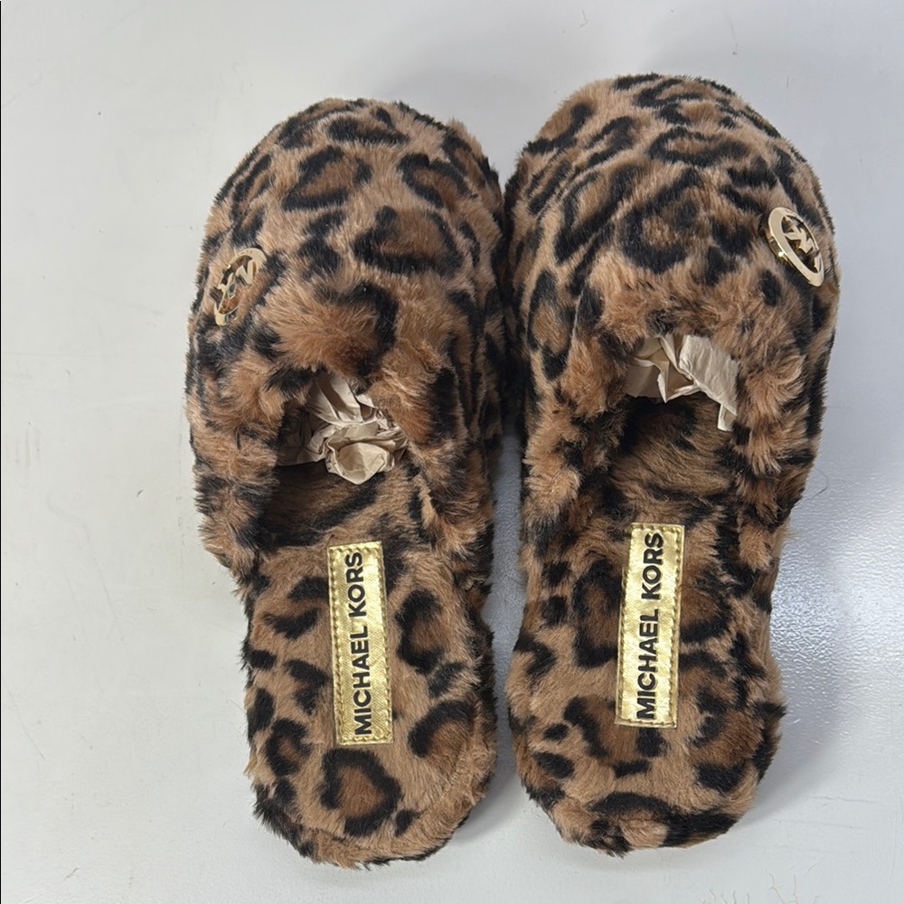 Michael Kors Fuzzy Leopard Slippers Medium (8/9) - Picture 4 of 5